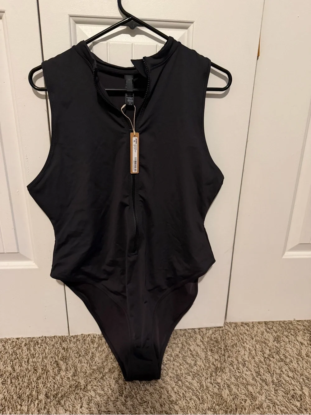 SKIMS Black Zip-Front One-Piece Swimsuit
